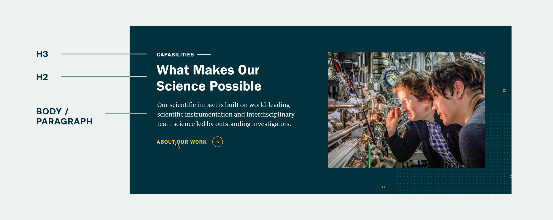 A CTA block design for lbl.gov using H3 text, followed by an H2, and then body copy.