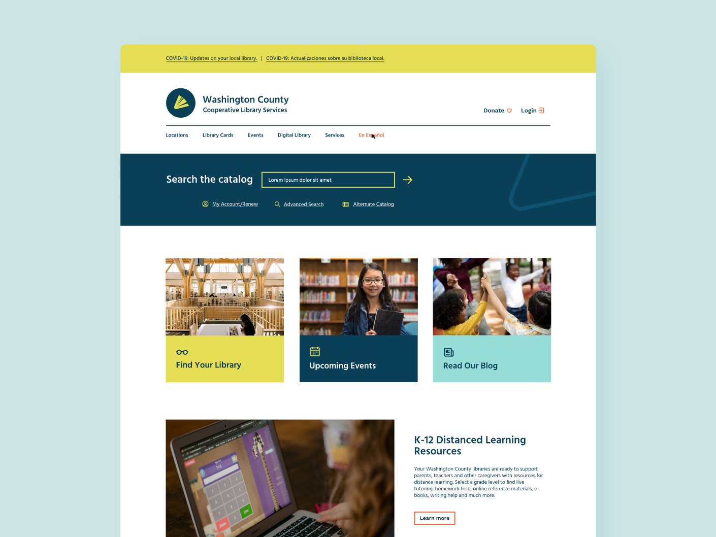 WCCLS's website search page.
