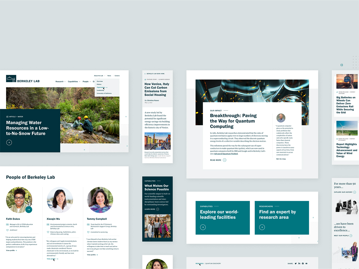 A design board of elements for the Berkeley Lab website.