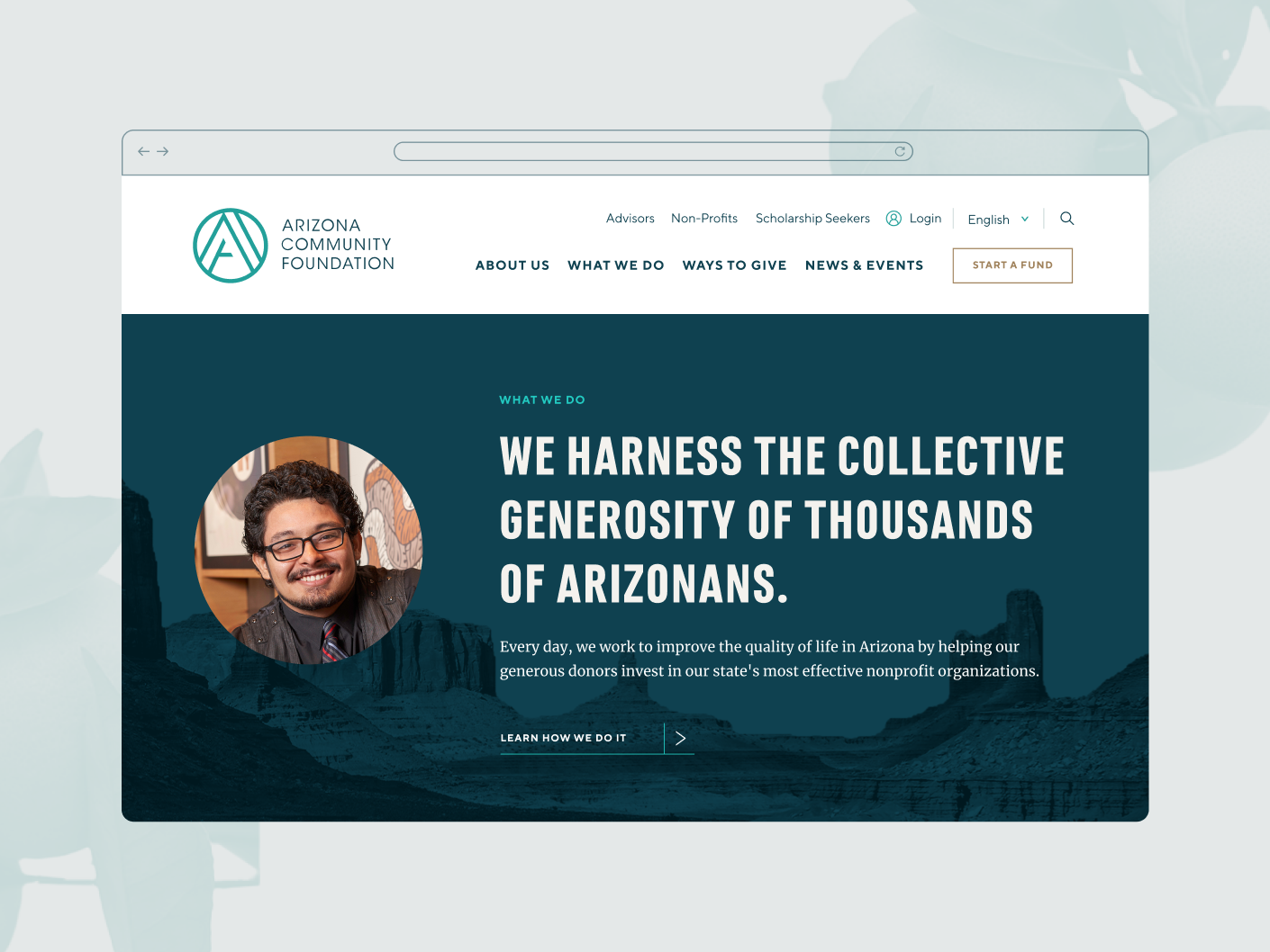 Desktop view of the Arizona Community Foundation's "What We Do" landing page.