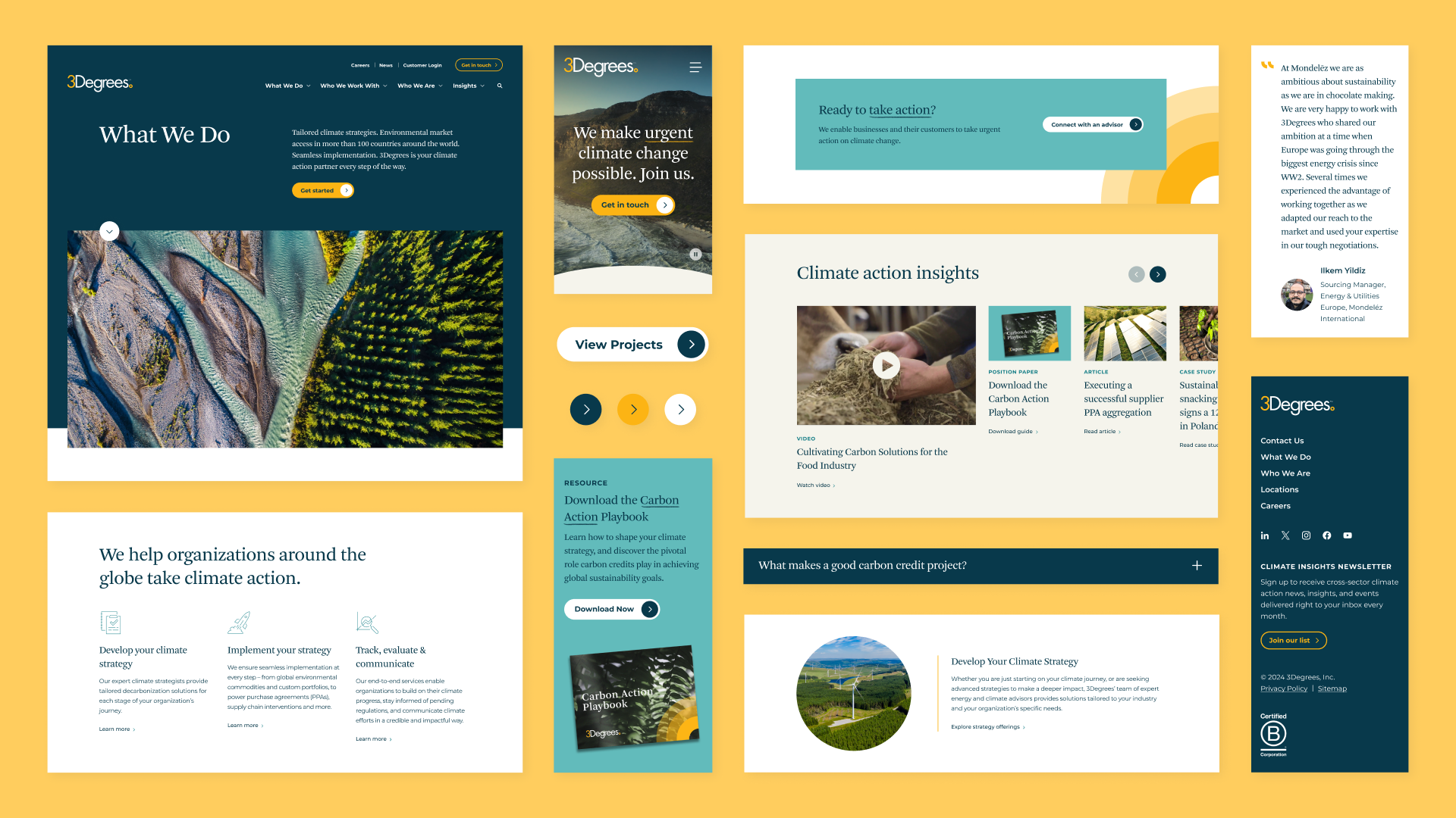 A grid of modular component designs that make up the 3Degreees website.