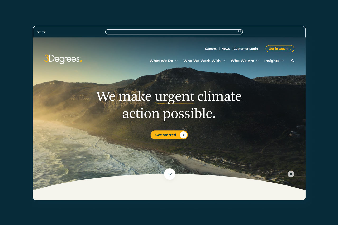 A screenshot of the 3Degrees homepage hero.