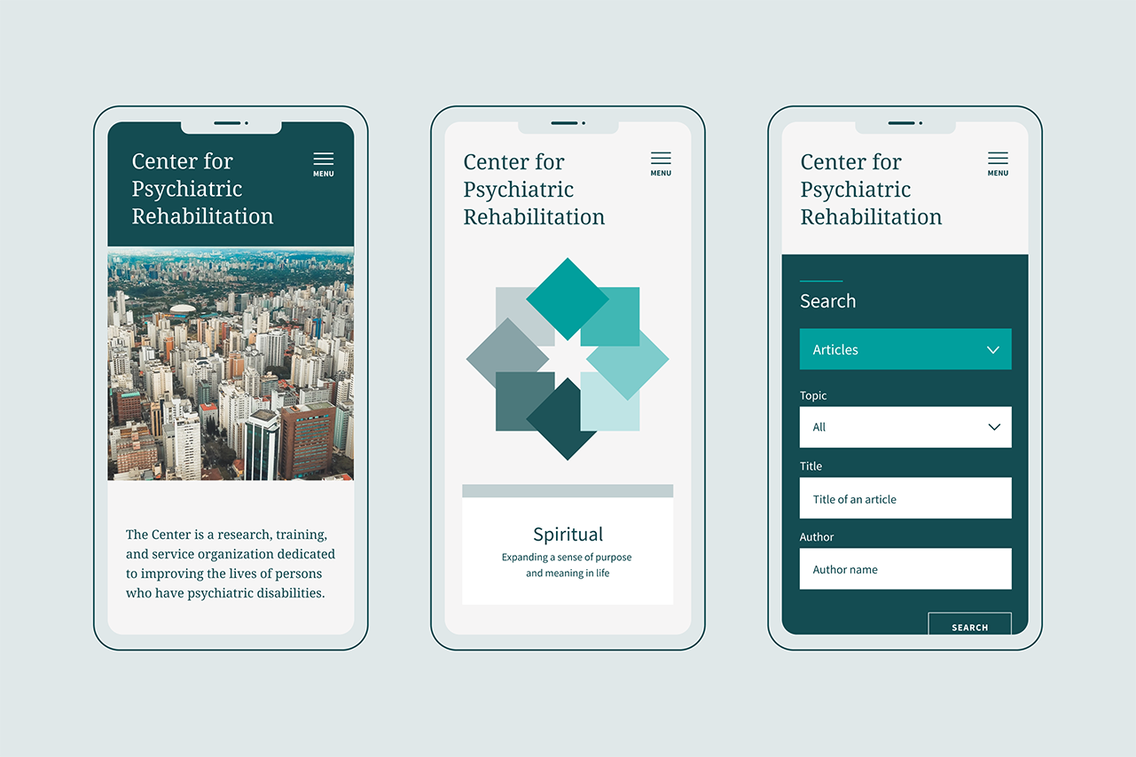 Three mobile page designs from the Boston University website.