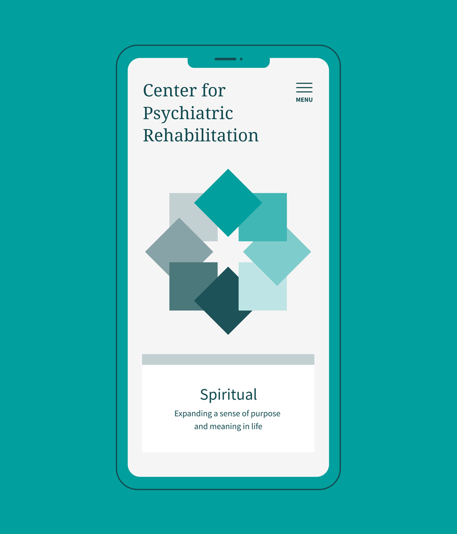 A mobile mockup of the eight dimensions of wellness page. Each of the 8 dimensions appears on the screen to reveal the full infogaphic design.