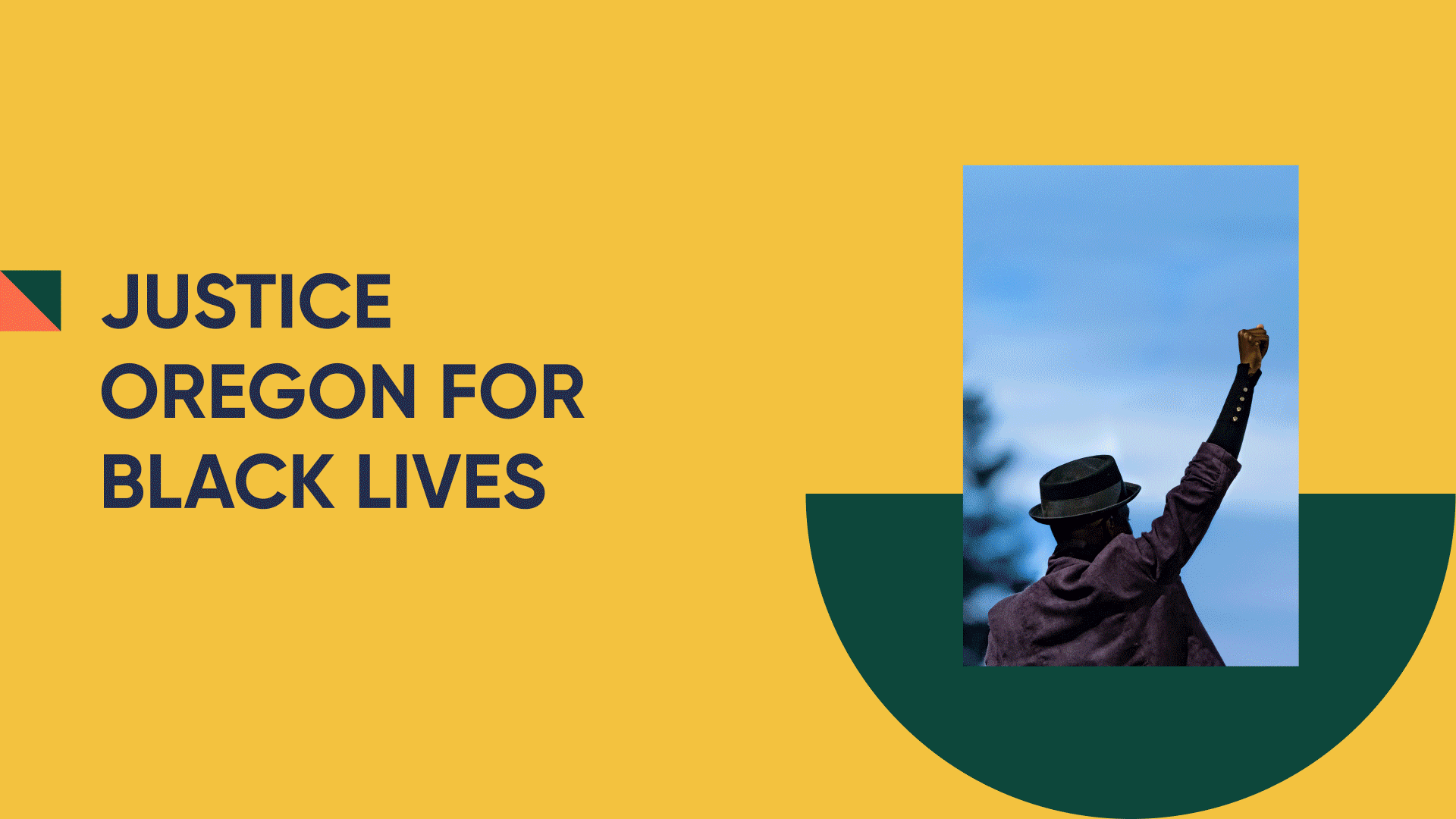 A slideshow gif of several brand imagery, messaging, and palette for Justice Oregon.