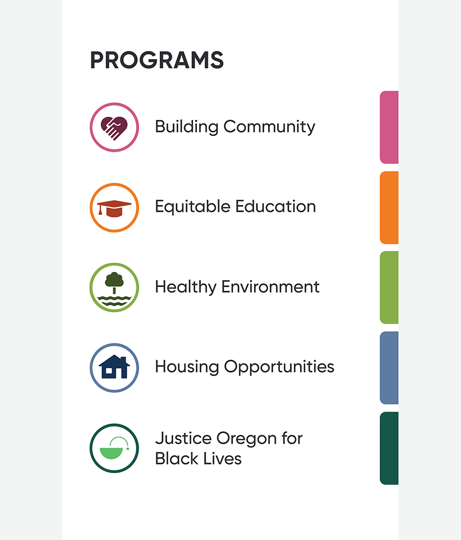 Screengrab showing Justice Oregon for Black Lives as a Programs menu item on the Meyer Memorial Trust website navigation.