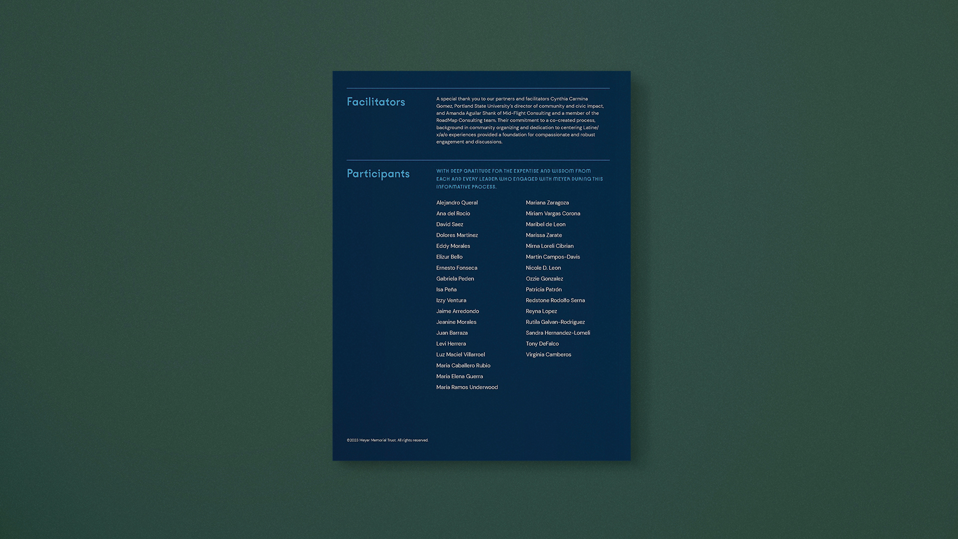 An overhead photograph of the report back cover on a flat surface.