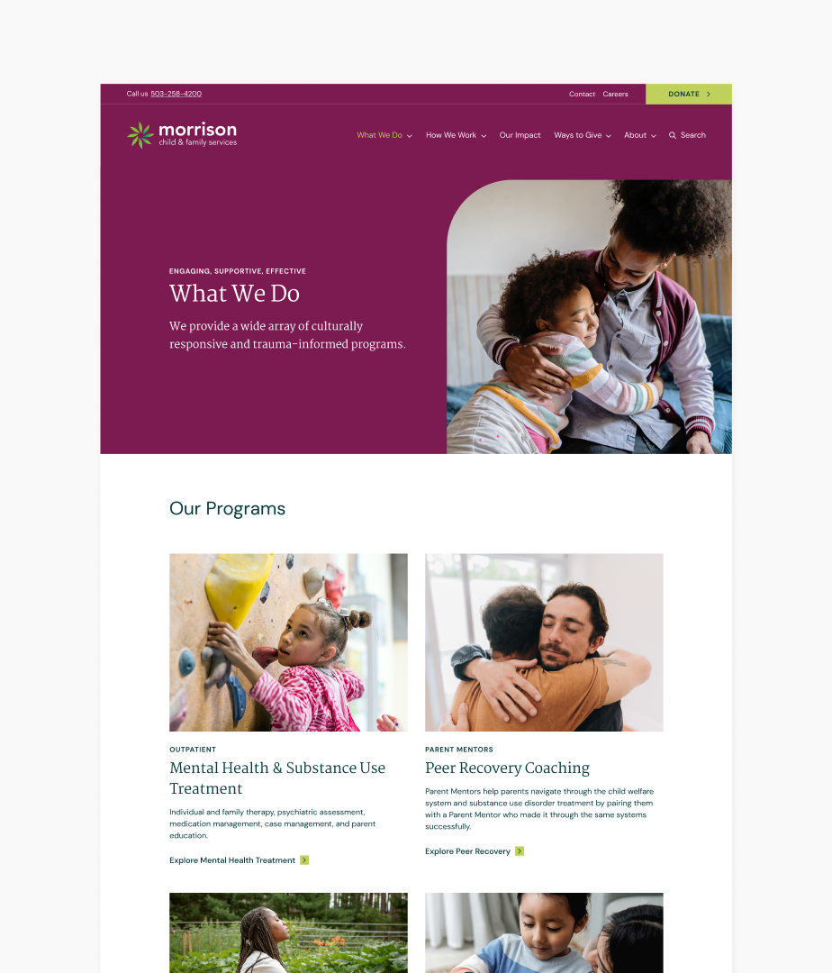 A screenshot of the 'What We Do' page features the stock photography selections for the site.