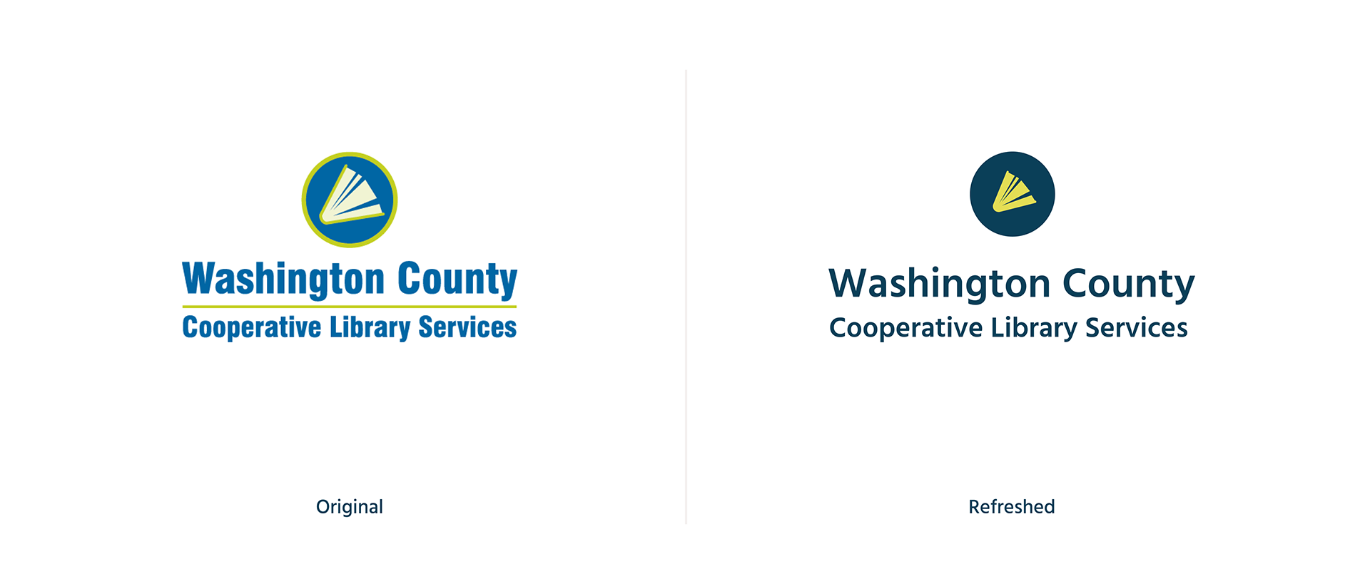 Side-by-side before and after of the old vs. new WCCLS logos.