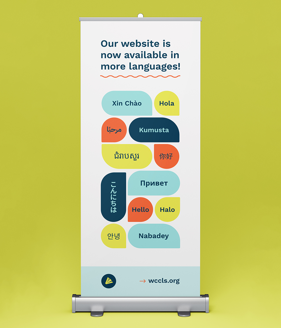 Campaign signage design in multiple languages for WCCLS.