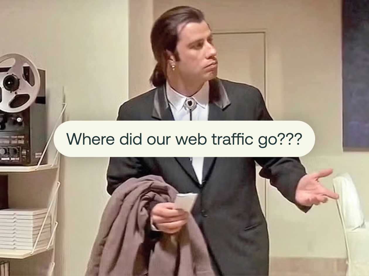 The quote "where did our web traffic go?" on top a photo of confused John Travolta.