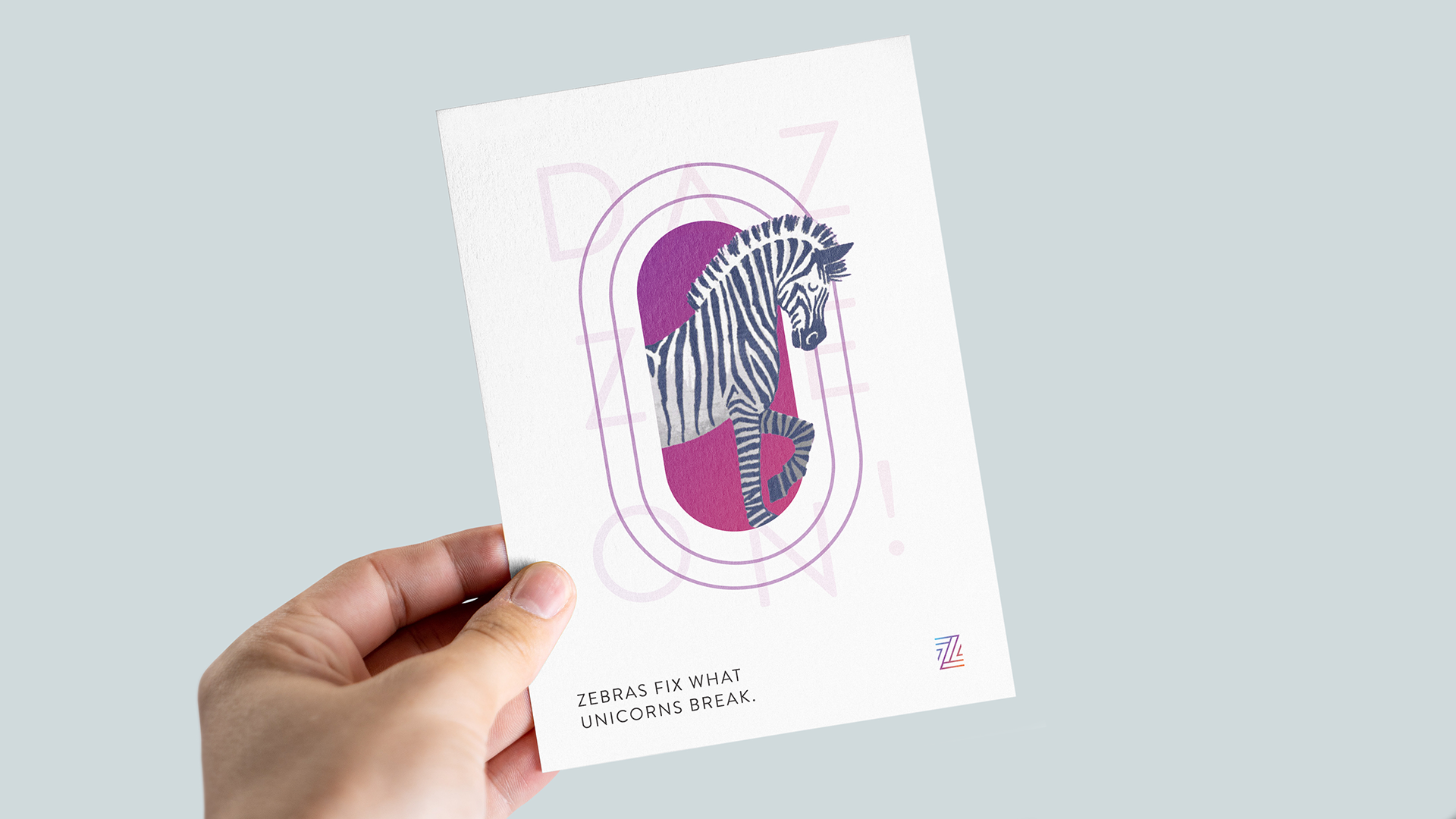 DazzleCon postcard for Zebras Unite.