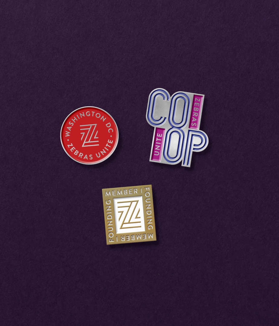 Three pin designs created to represent membership levels and conference location.