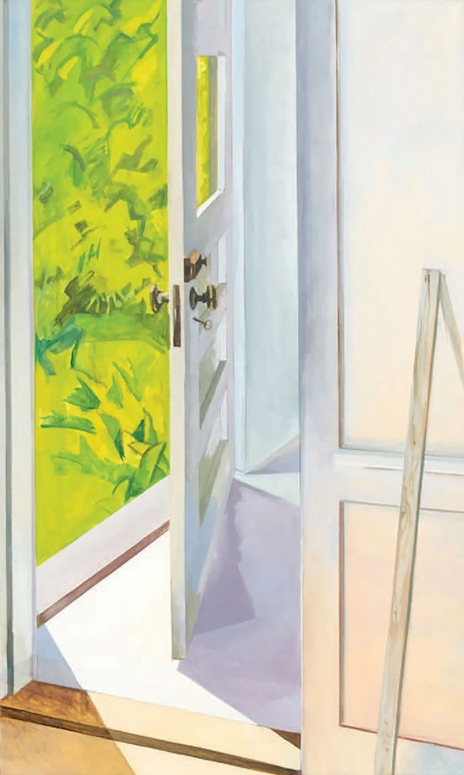 Lois Dodd, Front Door Cushing, 1982, oil on linen, 60 × 36"