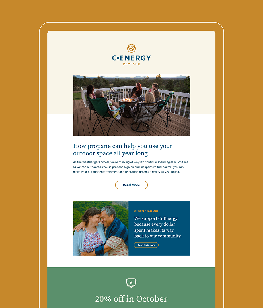 A screenshot of the CoEnergy mailchimp newsletter template.