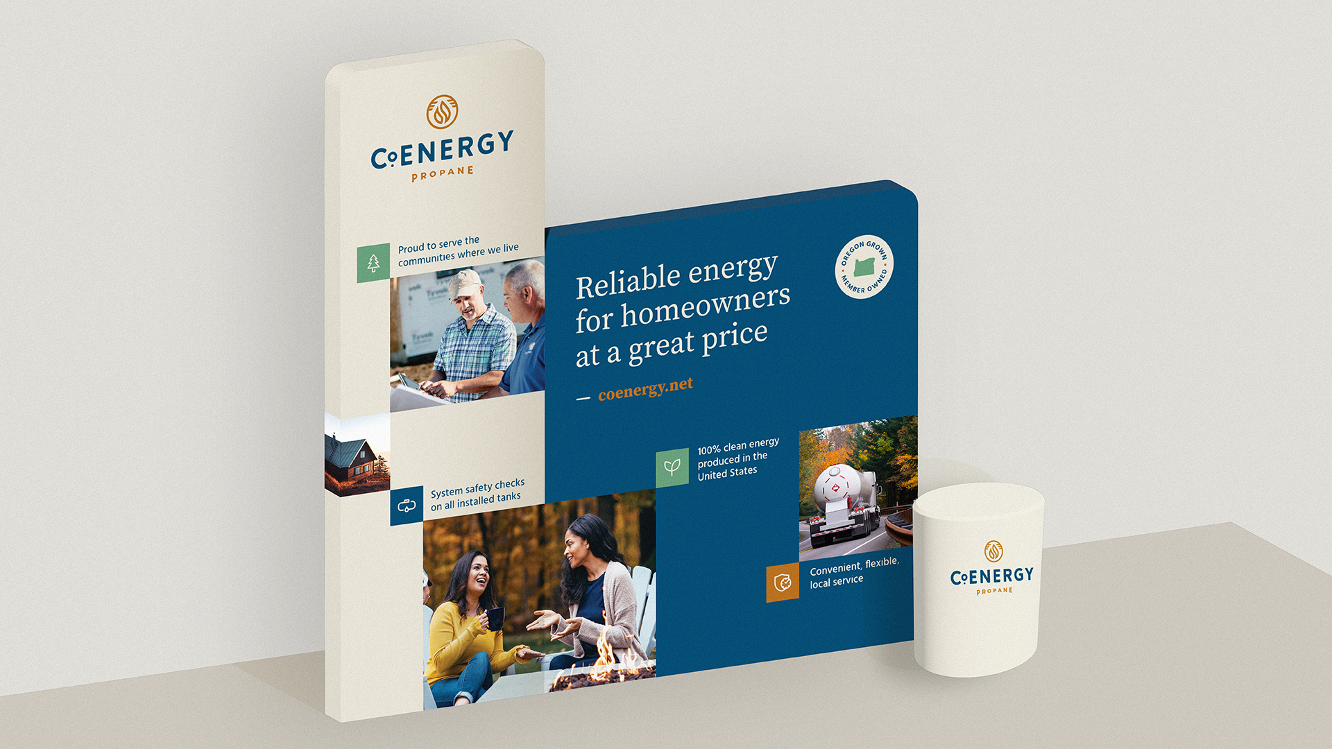 A mockup of the tradeshow booth we designed for CoEnergy.
