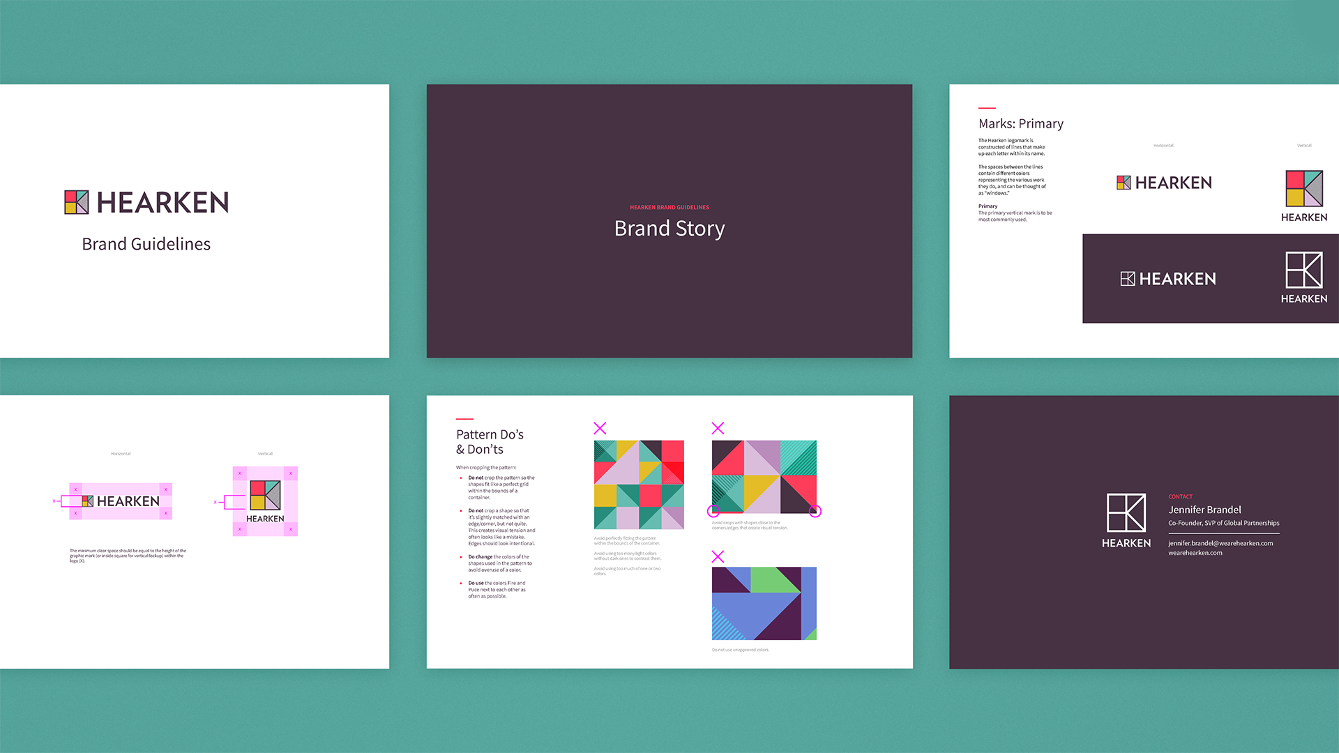 An example of the expanded brand guidelines we created for Hearken.
