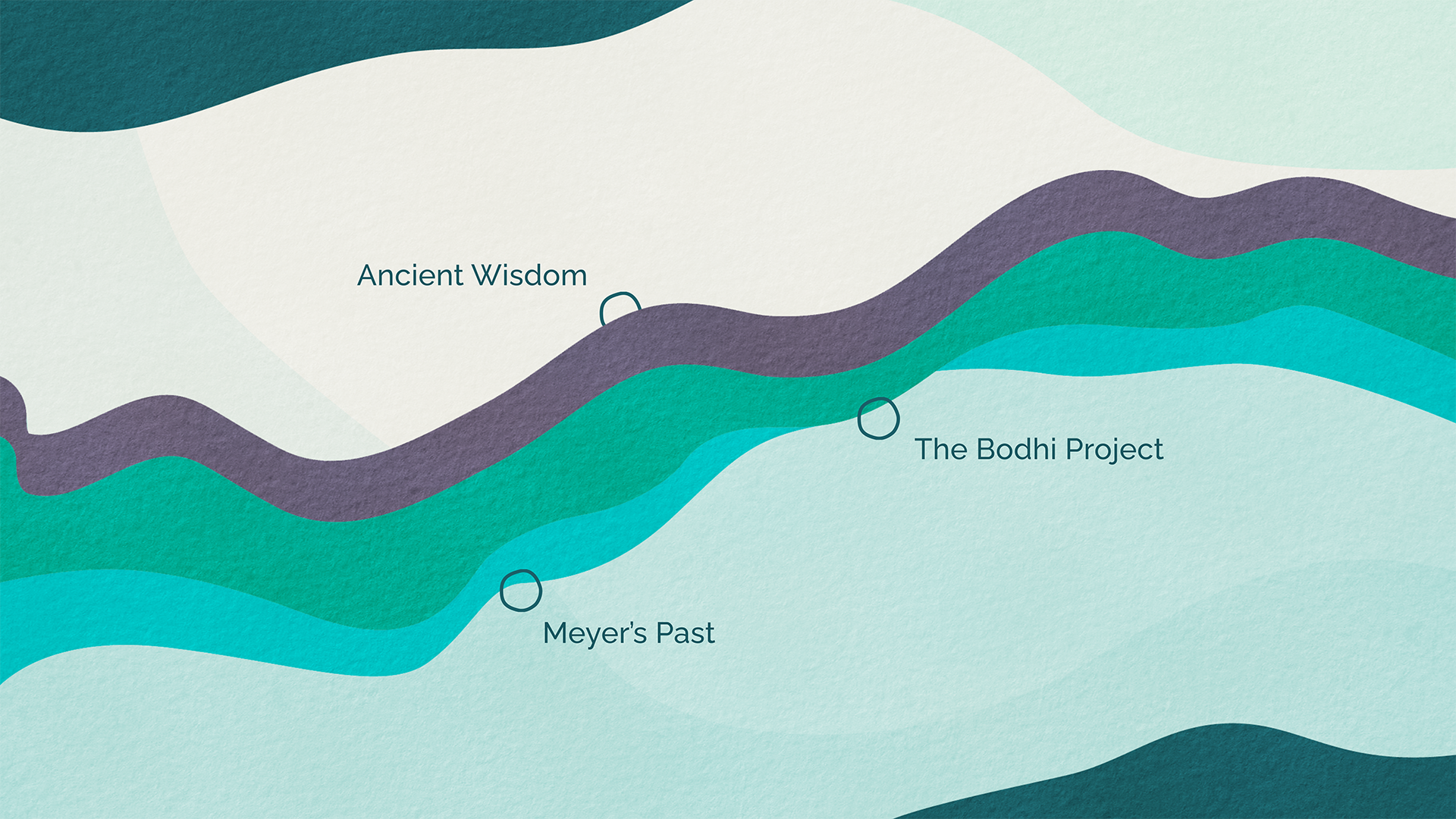 Themed design for s.h.i.f.t. presentation report. Abstract, wavy and circular shapes in greens and purple.