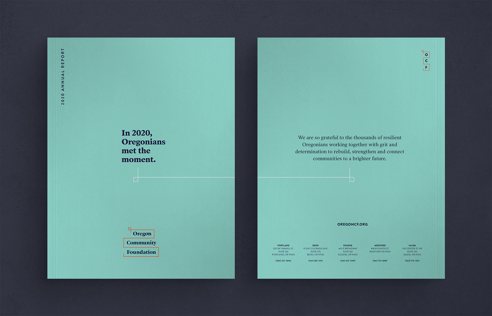 Front and back cover of the 2020 OCF Annual Report.