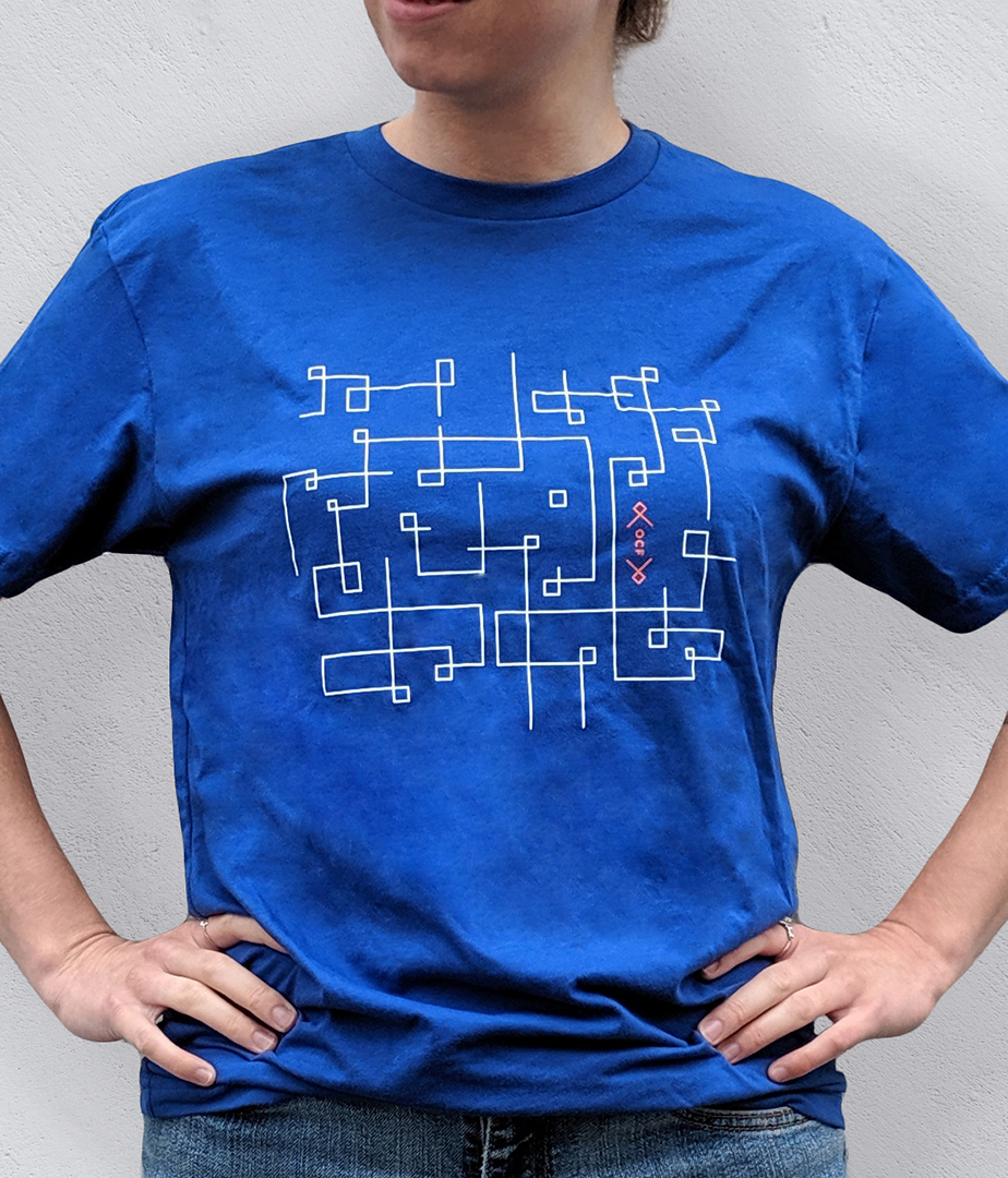 Woman wearing a blue Oregon Community Foundation tee shirt.