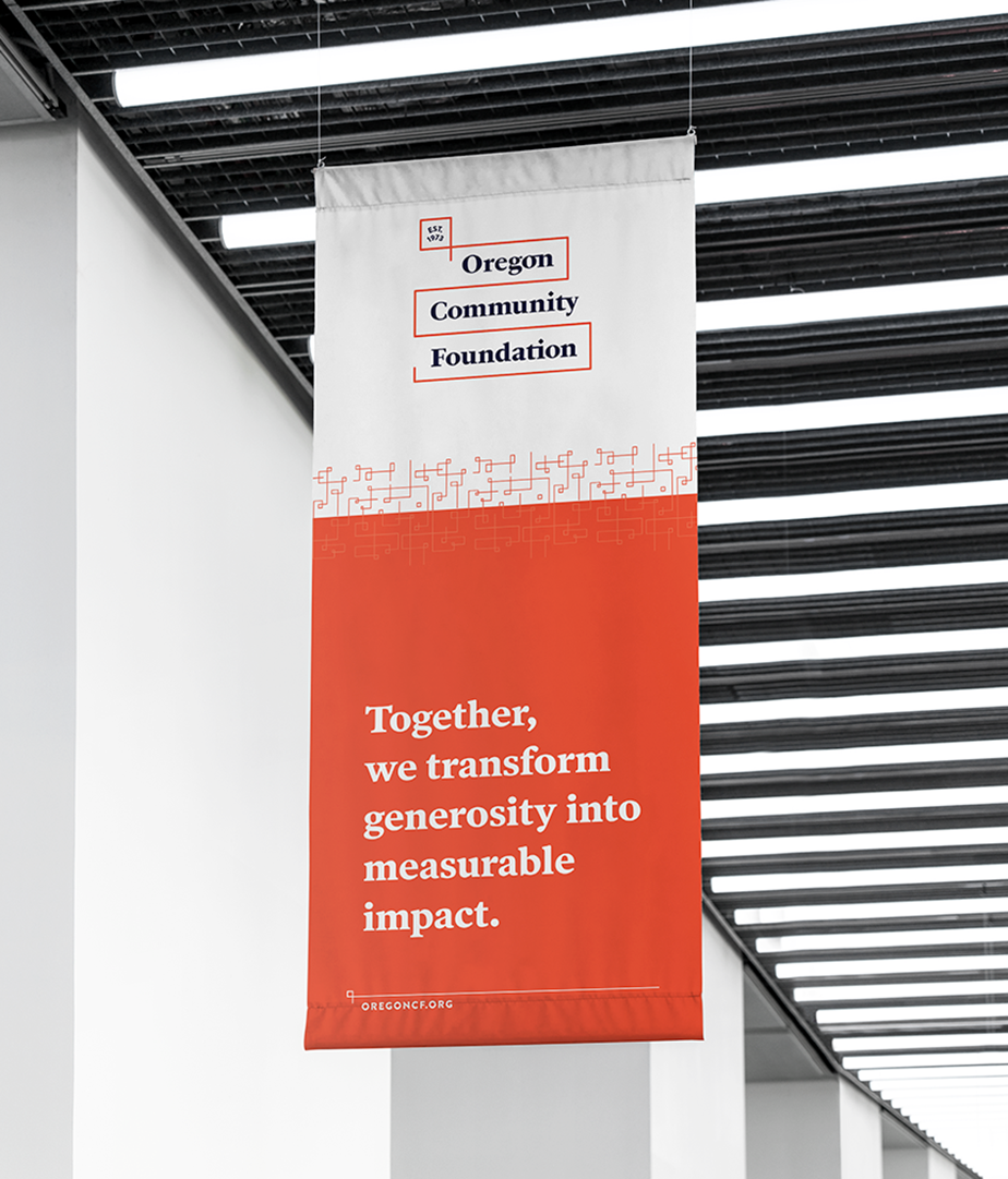 Oregon Community Foundation branded hanging banner.
