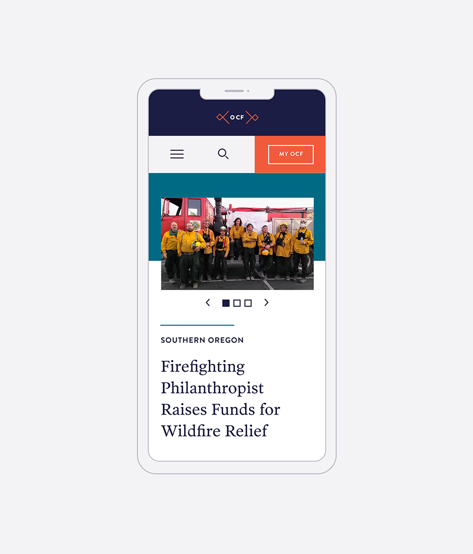 Mobile view of Oregon Community Foundation website.