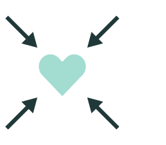 Branded icon of heart centered between for inward pointing arrows