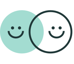 branded icon of two overlapping smiling faces
