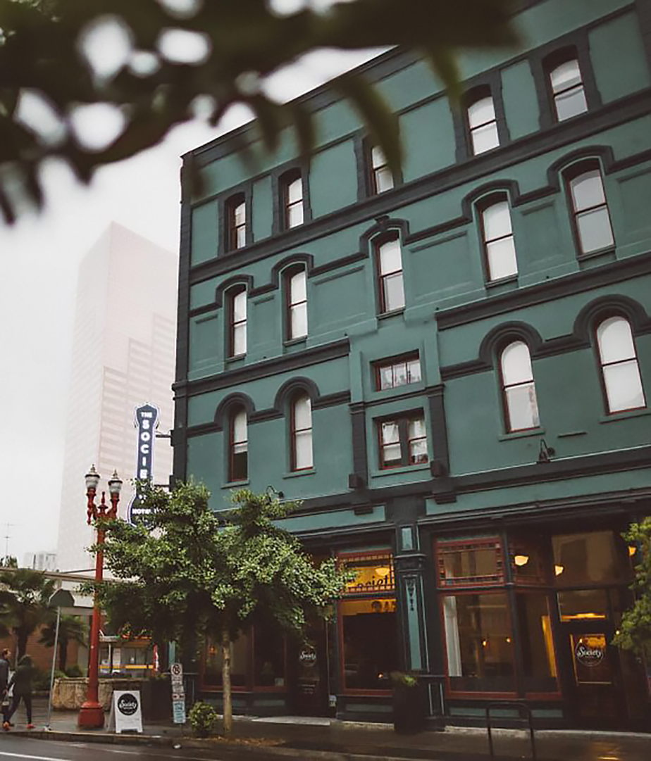 Exterior shot of the Society Hotel.