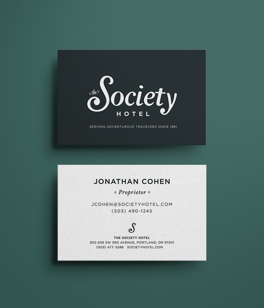 Society Hotel business cards.