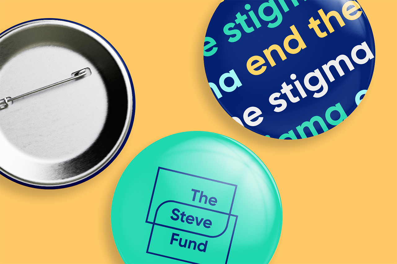 Branded pin buttons for The Steve Fund.
