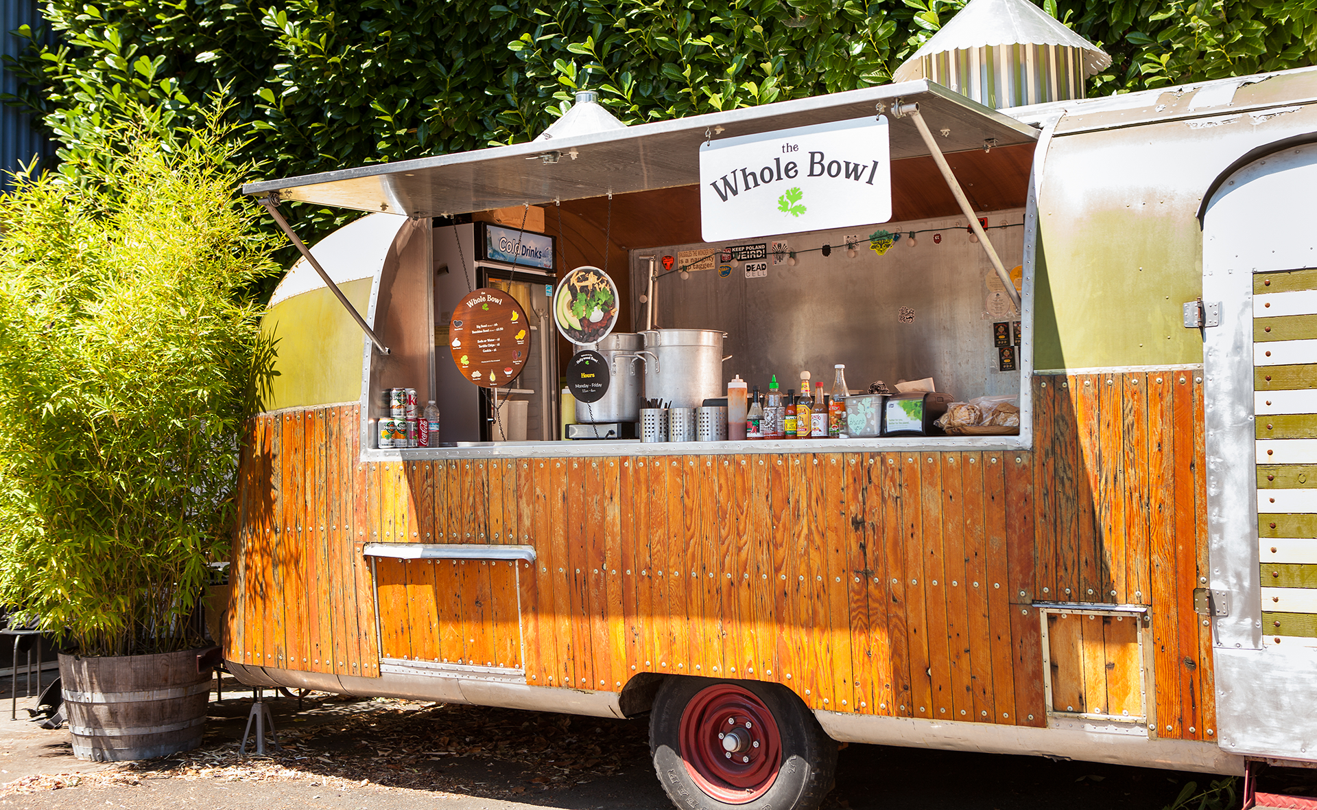 A landscape photograph of a Whole Bowl food truck in Portland, OR.