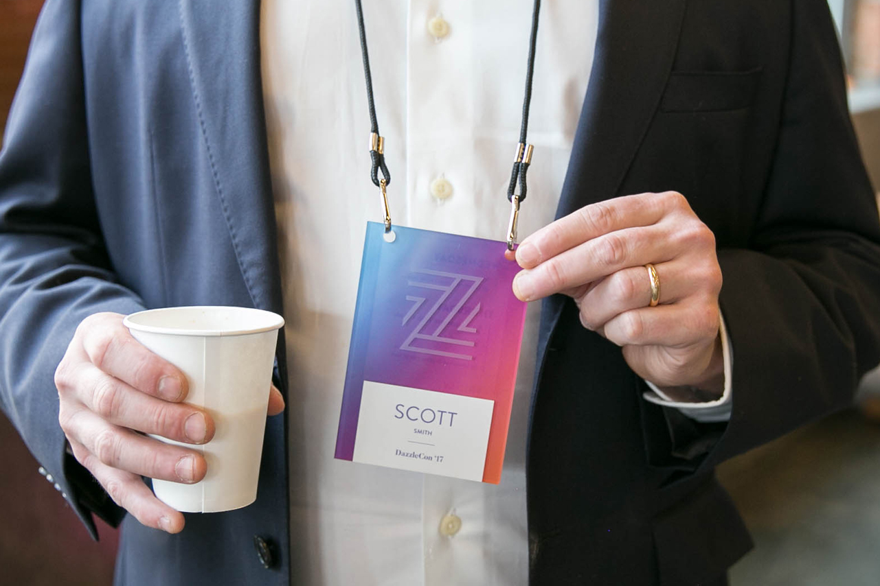Branded name tags for conferences and events.
